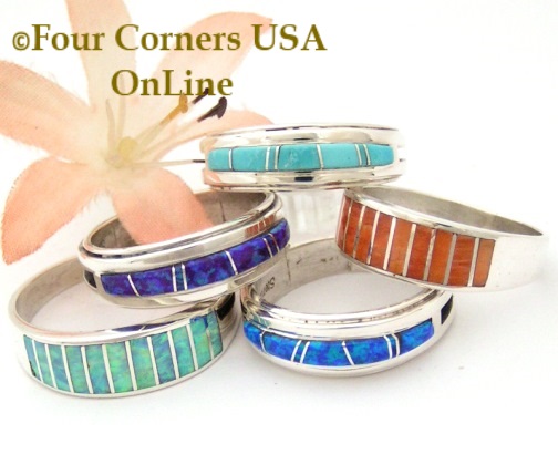 Navajo Inlay Wedding Band Rings Four Corners USA OnLine Native American Jewelry