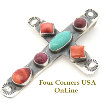 Multi Color Cross Pendant by Robert Johnson Native American Silver Jewelry