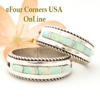 White Fire Opal Inlay Band with twisted wire Rope Accent for Men and Women Navajo Wilbert Muskett Jr Four Corners USA Online Native American Jewelry