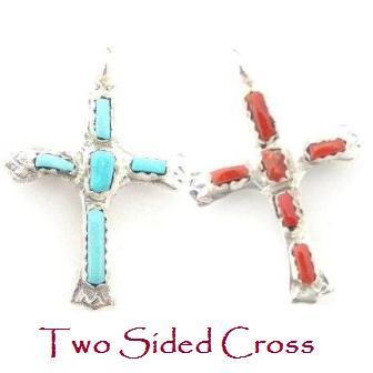 Two Sided Sleeping Beauty Turquoise and Coral Cross