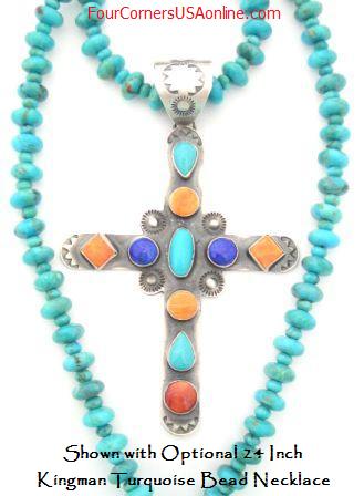 Large Turquoise Lapis Spiny Cross Pendant by Robert Johnson Native American Silver Jewelry