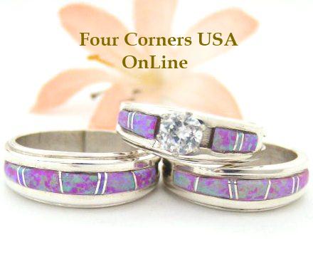Pink Fire Opal Bridal Engagement and Bridegroom Wedding Bands by Navajo Wilbert Muskett Jr Four Corners USA OnLine