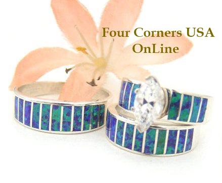 Purple Fire Opal Bridal Engagement and Bridegroom Wedding Bands by Navajo Ella Cowboy Four Corners USA OnLine
