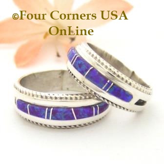 Purple Fire Opal Inlay Band with twisted wire Rope Accent for Men and Women Navajo Wilbert Muskett Jr Four Corners USA Online Native American Jewelry