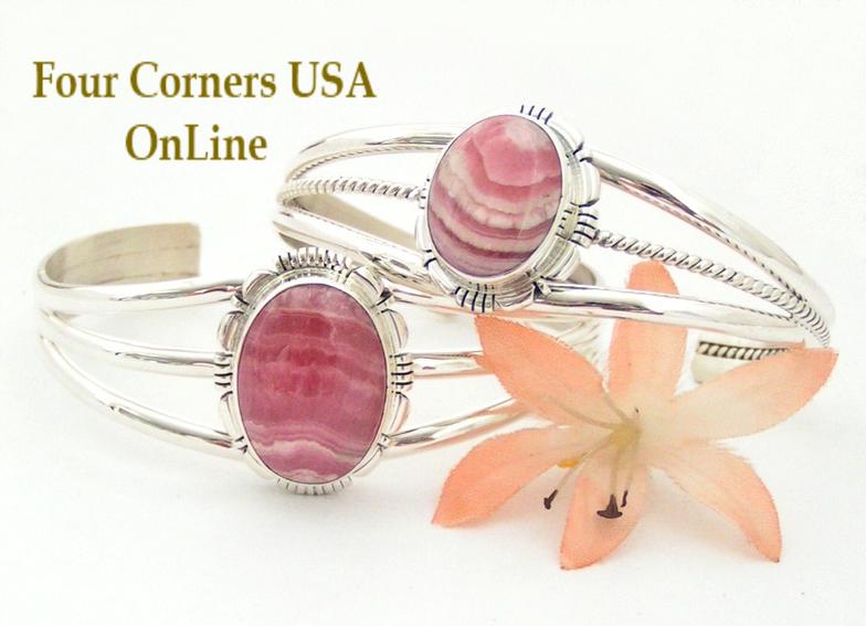 Rhodochrosite Cuff Bracelets Four Corners USA OnLine Native American Silver Jewelry