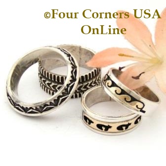 All Silver Band Rings and Mixed Metal Gold Silver Band Rings for Men and Women Four Corners USA Online Native American Jewelry