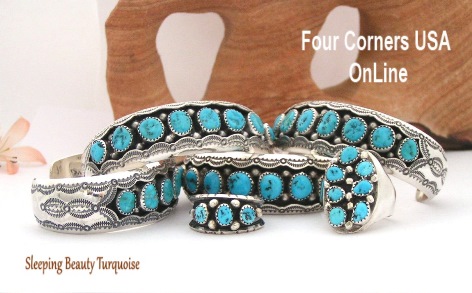 Sleeping Beauty Turquoise Collection Four Corners USA OnLine Native American Silver Jewelry