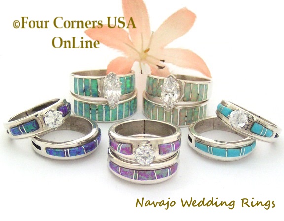 Navajo Wedding Band Engagement Bridal Ring Sets Four Corners USA OnLine Native American Jewelry