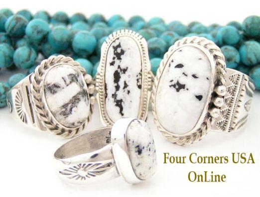 White Buffalo Turquoise Rings for Men and Women Four Corners USA OnLine Native American Jewelry