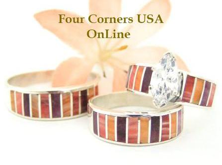 Spiny Oyster Shell Bridal Engagement and Bridegroom Wedding Bands by Navajo Ella Cowboy Four Corners USA OnLine