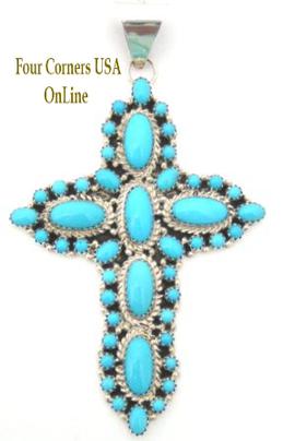 Large Sleeping Beauty Turquoise Cross Pendant by Nate Curley Native American Silver Jewelry
