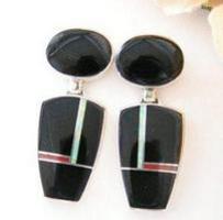 Native American Indian Black Onyx and Jet Earrings