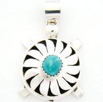Native American Indian Sterling Silver Jewelry Inlay and Turquoise Pendants